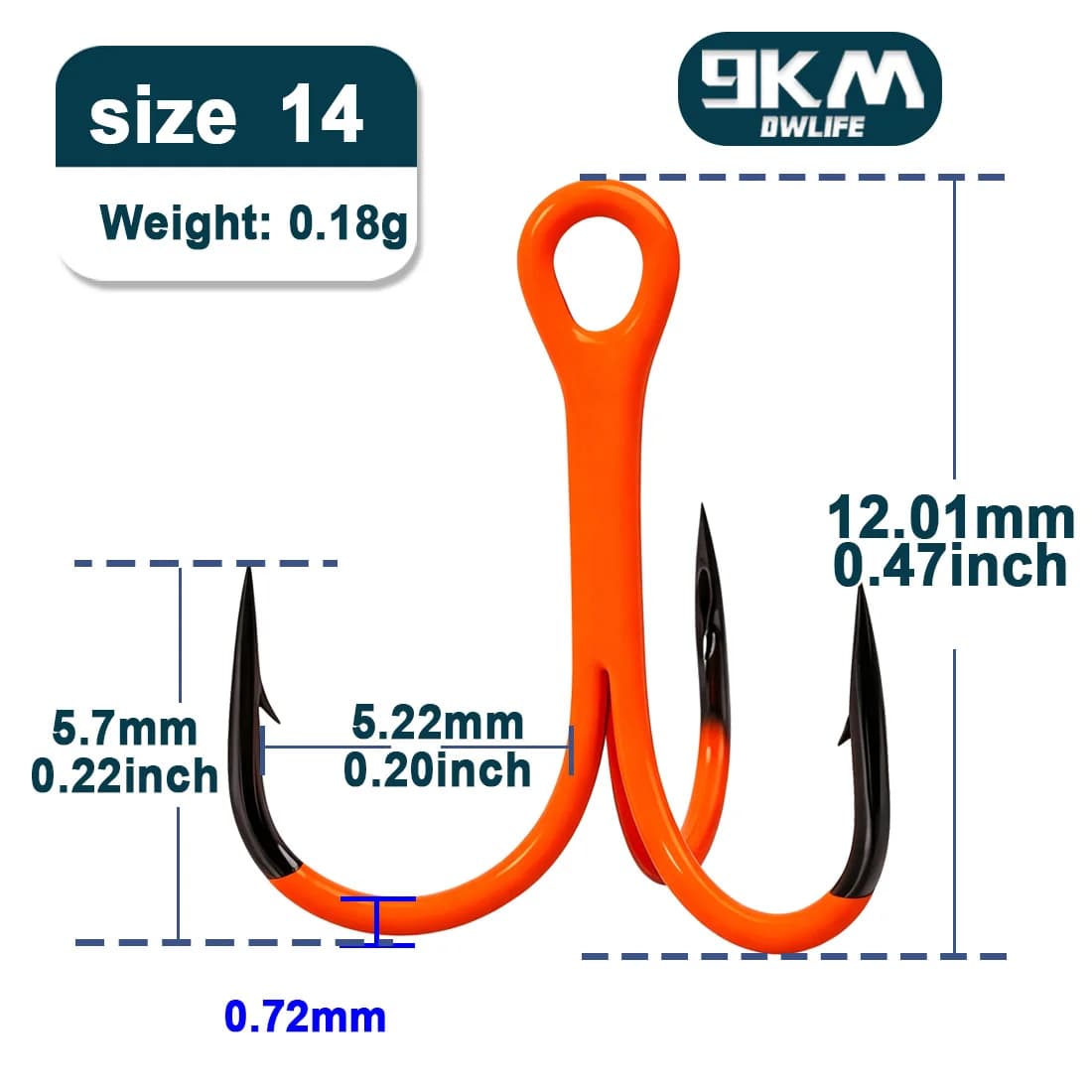 Anzuelos Triples Fuertes UV Naranja para Pesca