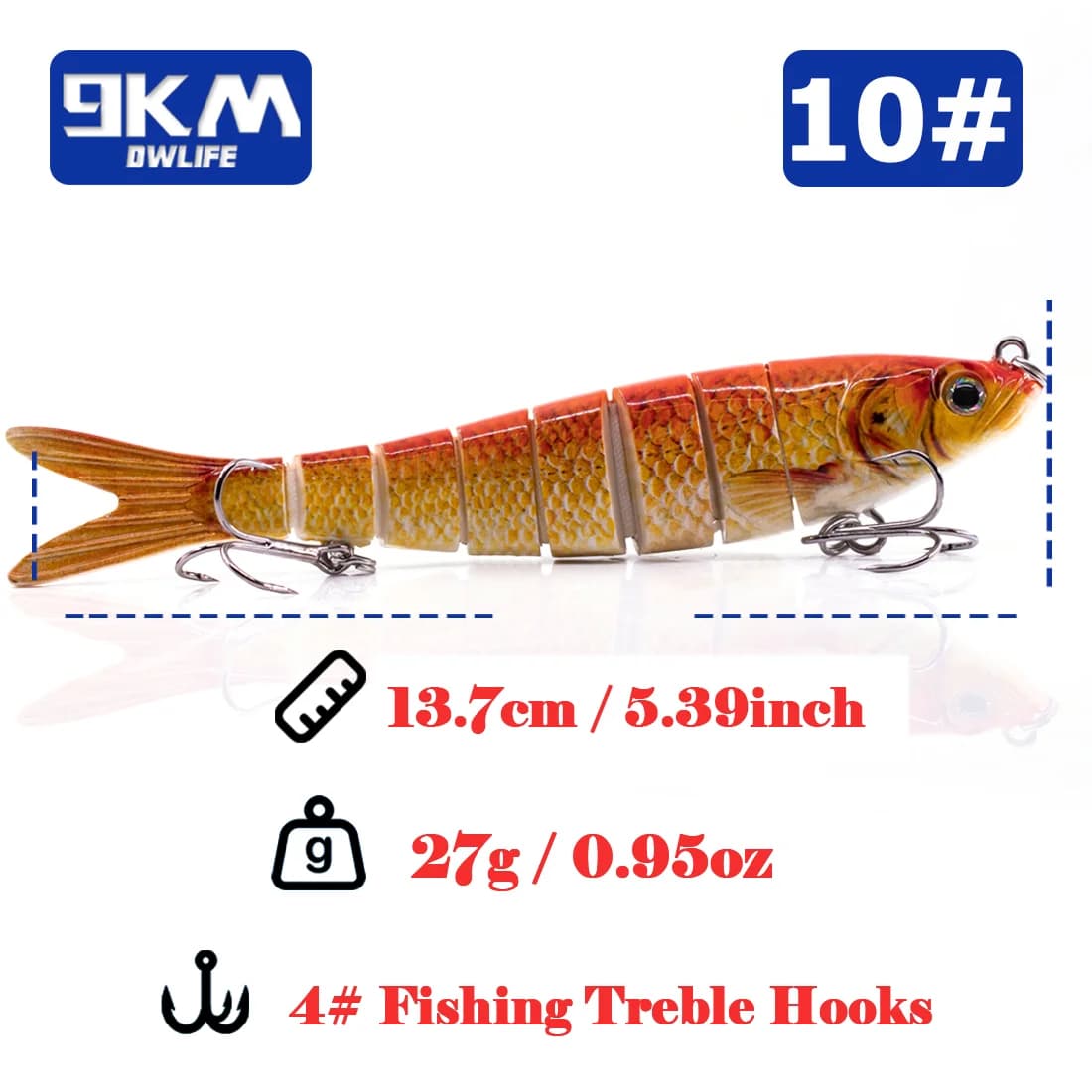 Señuelo Swimbait de Hundimiento Lento con 8 Articulaciones, 27g
