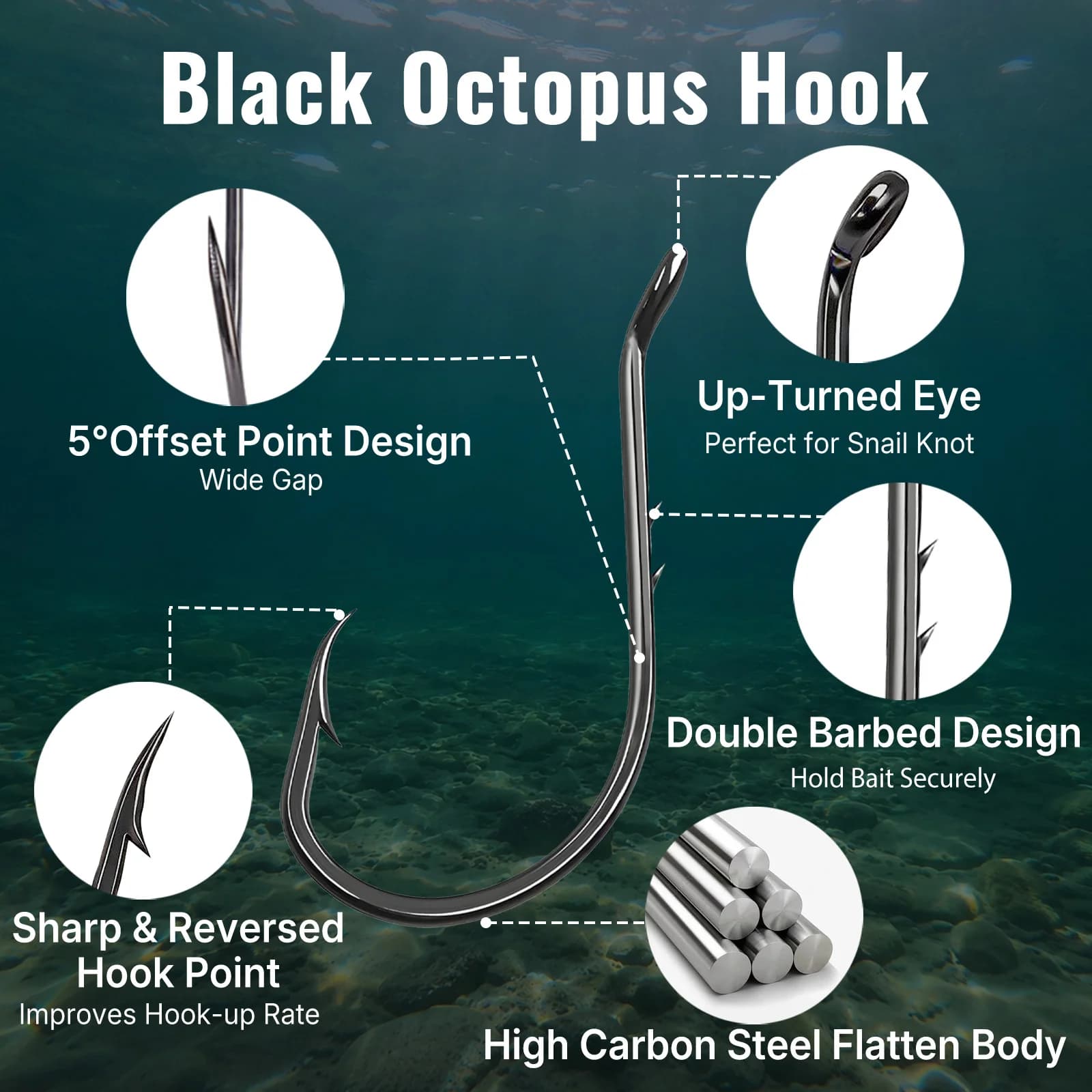 Anzuelos para cebo tipo pulpo (Worm Hooks), 50-200 Pzs