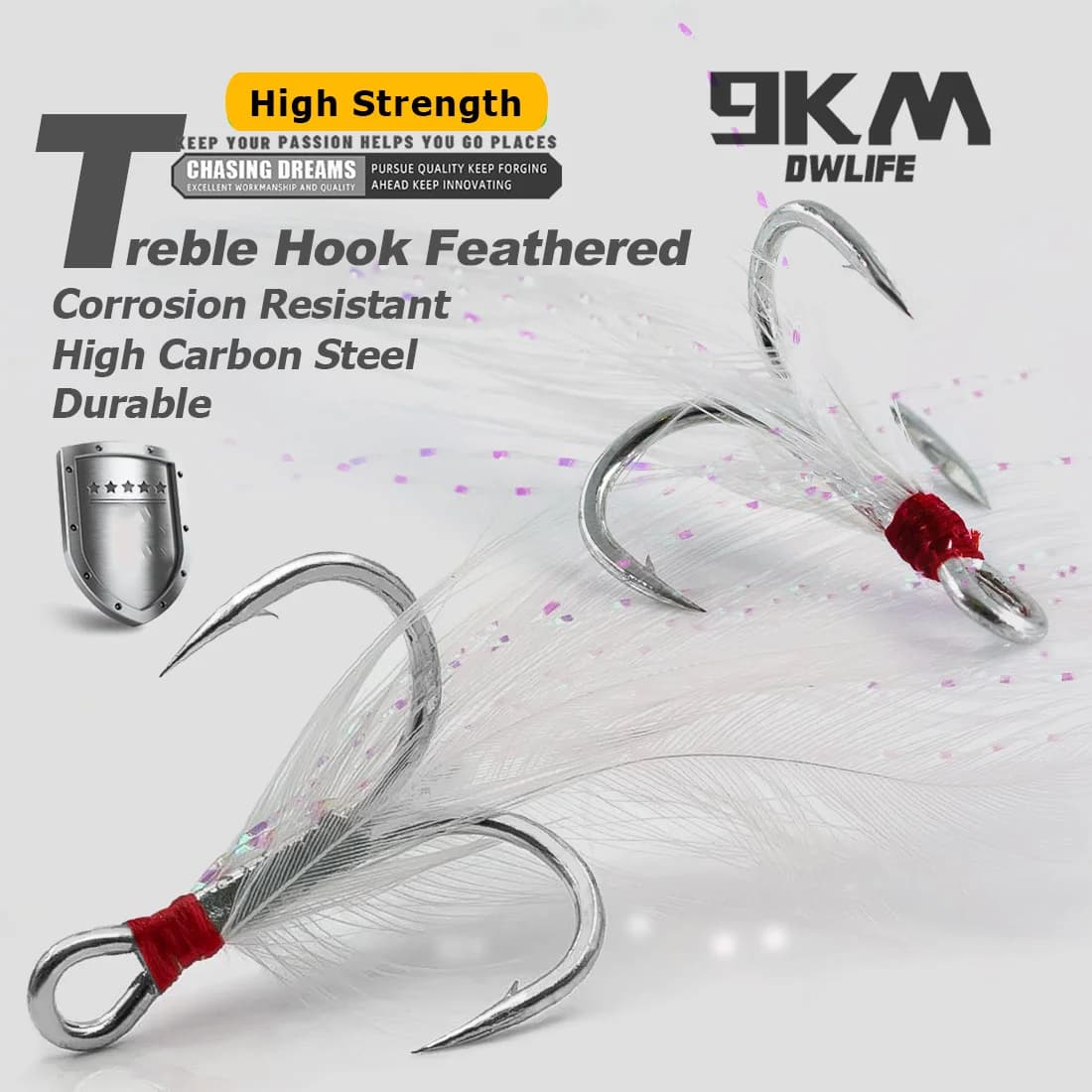 Ganchos Triples con Plumas para Señuelos Giratorios y Spoon