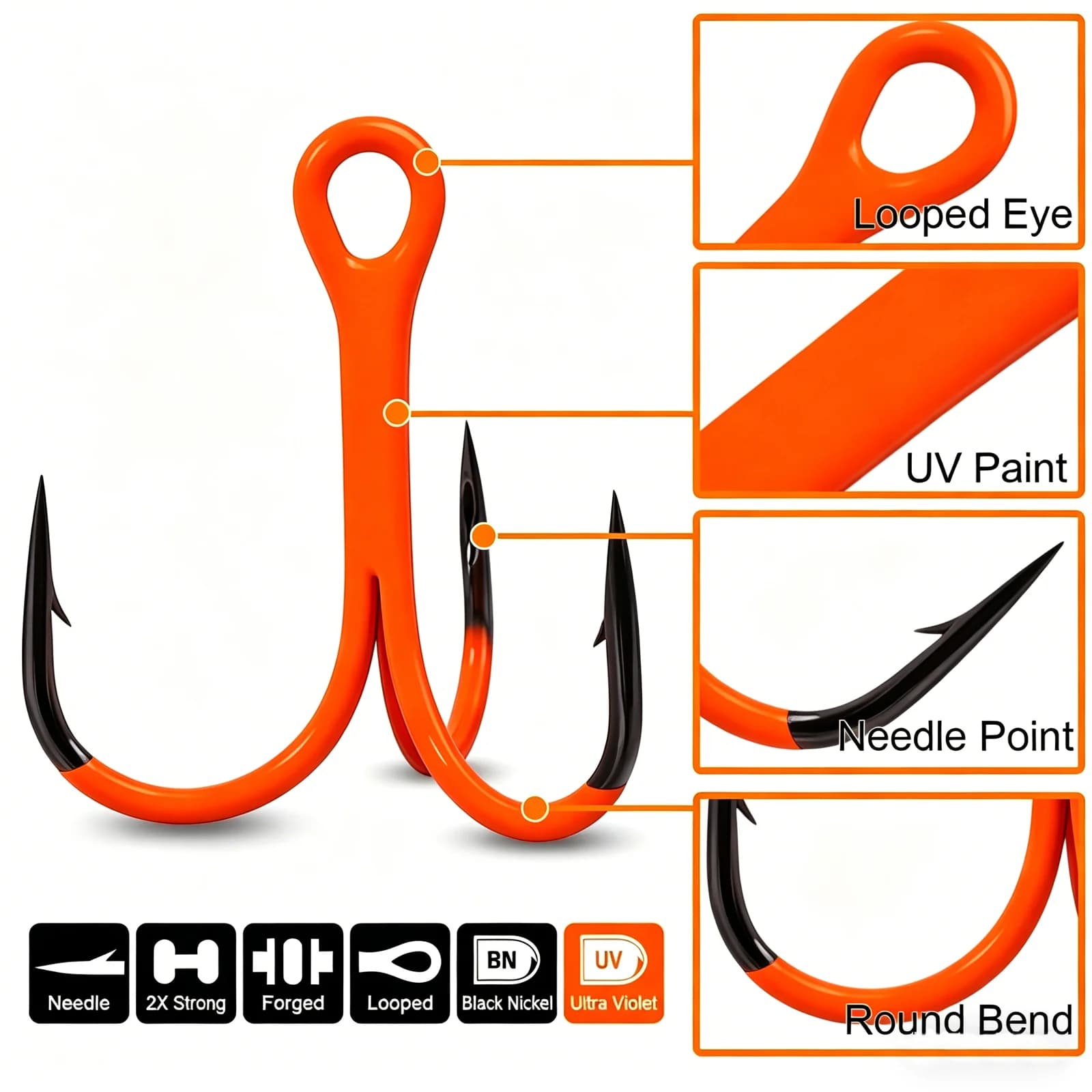 Anzuelos Triples Fuertes UV Naranja para Pesca