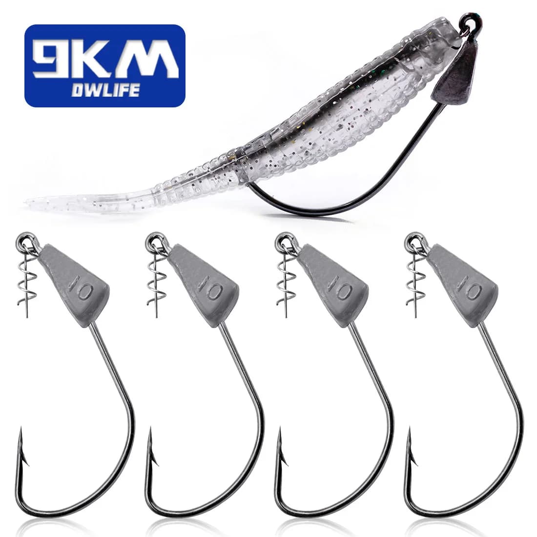 Anzuelos Jig Head Sin Enganche con Cierre de Resorte Giratorio, 5-15 Pcs
