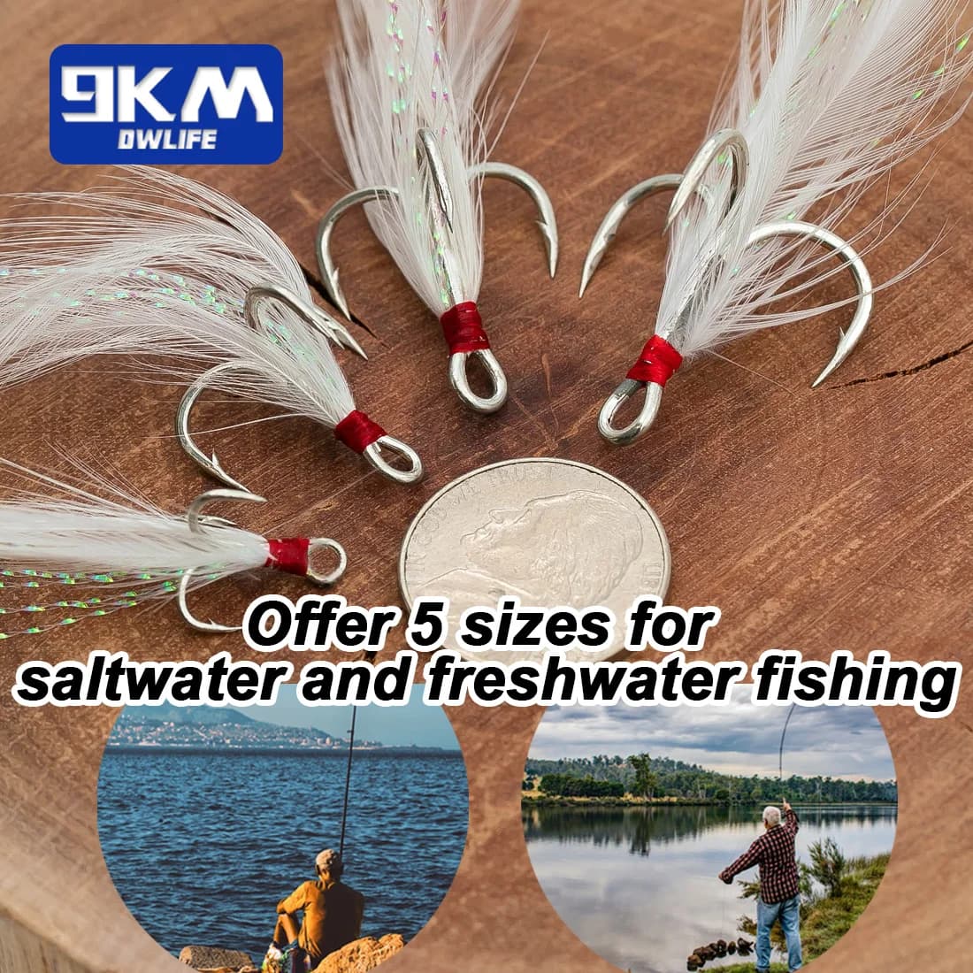 Ganchos Triples con Plumas para Señuelos Giratorios y Spoon