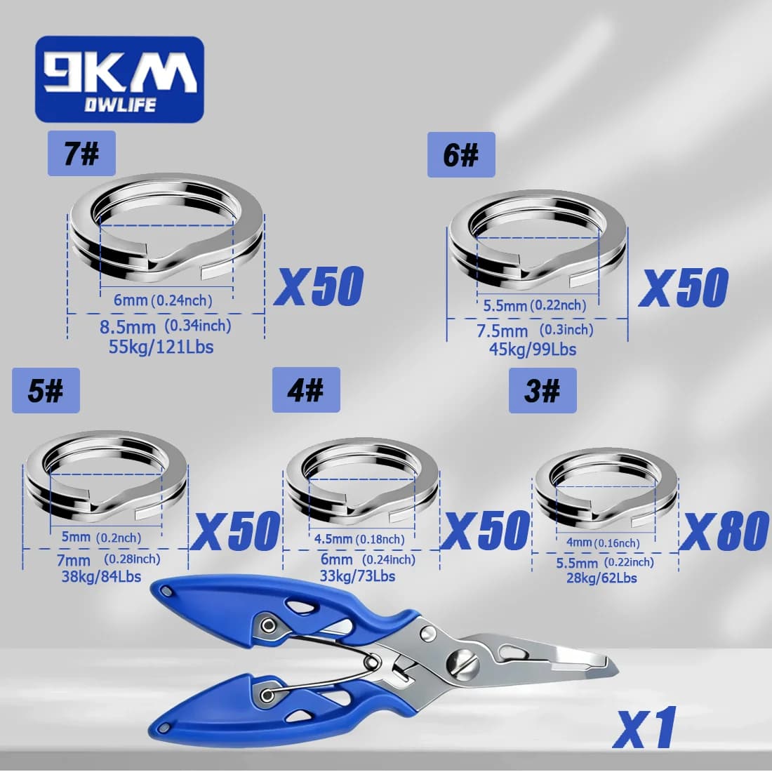 Kit de Anillas Partidas y Alicates para Pesca 260-280pcs