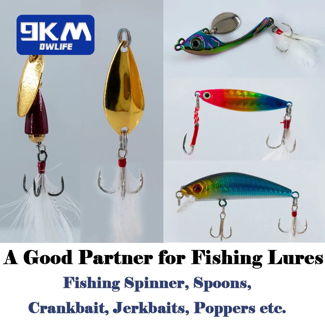 Ganchos Triples con Plumas para Señuelos Giratorios y Spoon